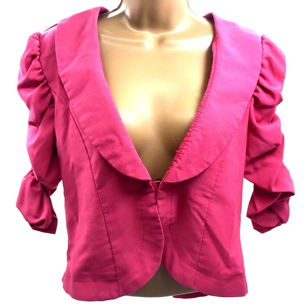 Dots Vintage Open Blazer Jacket Pink M Ruched Gathered Sleeve USA Boho 80s Y2K